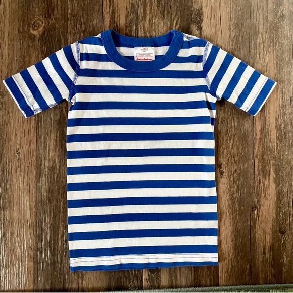 Hanna Andersson Blue & White Short Sleeve PJ Pajama Top Shirt Sz 6-7 Organic - Picture 2 of 5